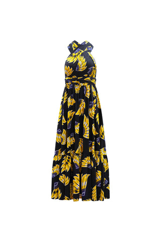 Chinwe Skirt Infinity Dress - Yellow & Black Plantain (banana) Print
