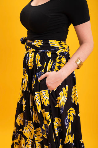 Chinwe Skirt Infinity Dress - Yellow & Black Plantain (banana) Print