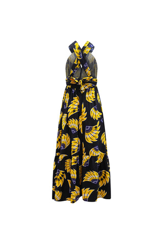 Chinwe Skirt Infinity Dress - Yellow & Black Plantain (banana) Print