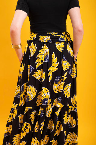 Chinwe Skirt Infinity Dress - Yellow & Black Plantain (banana) Print