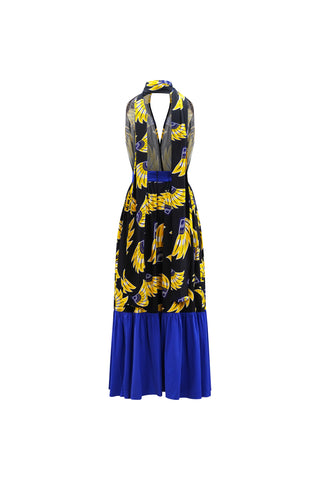 Chinwe Skirt Infinity Dress - Yellow & Black & Blue Plantain (banana) Print