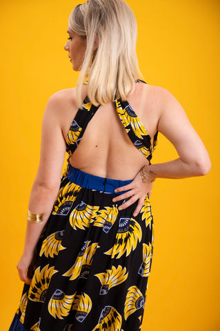 Chinwe Skirt Infinity Dress - Yellow & Black & Blue Plantain (banana) Print
