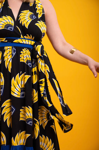 Chinwe Skirt Infinity Dress - Yellow & Black & Blue Plantain (banana) Print