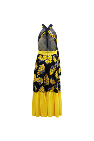 Chinwe Skirt Infinity Dress - Yellow & Black & Yellow Plantain (banana) Print
