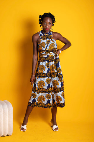 Chinwe Vintage Wide Culottes Infinity Jumpsuit - White and Blue House of Snails Print