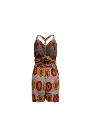 Chinwe Shorts Infinity Romper with Adjustable Straps -  Yellow and Orange Rhythmic Spirits Print | ILC OA OG