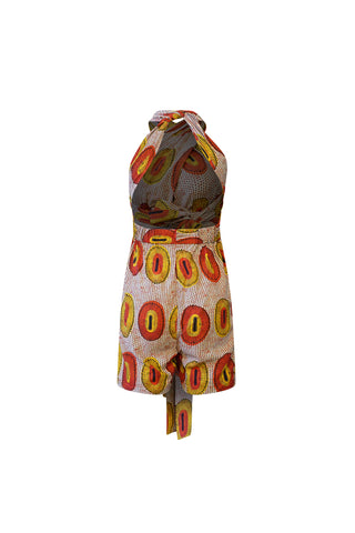 Chinwe Shorts Infinity Romper with Adjustable Straps -  Yellow and Orange Rhythmic Spirits Print | ILC OA OG