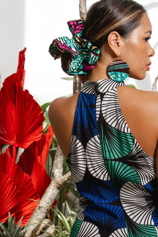 Clara Cheongsam Dress - Blue White & Green EWA NAIBU Print