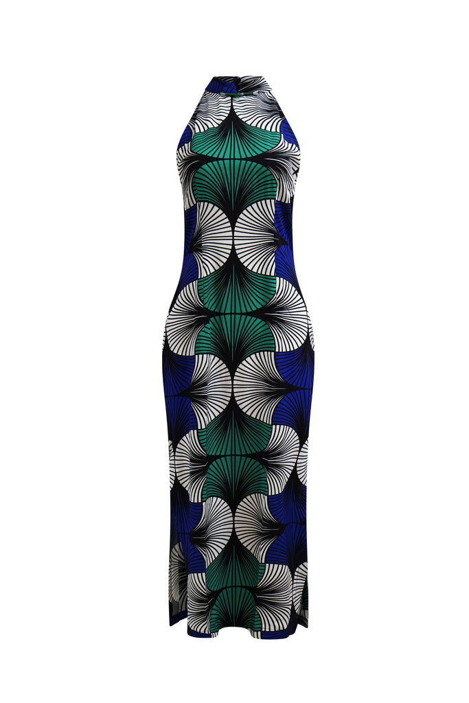 Clara Cheongsam Dress - Blue White & Green EWA NAIBU Print
