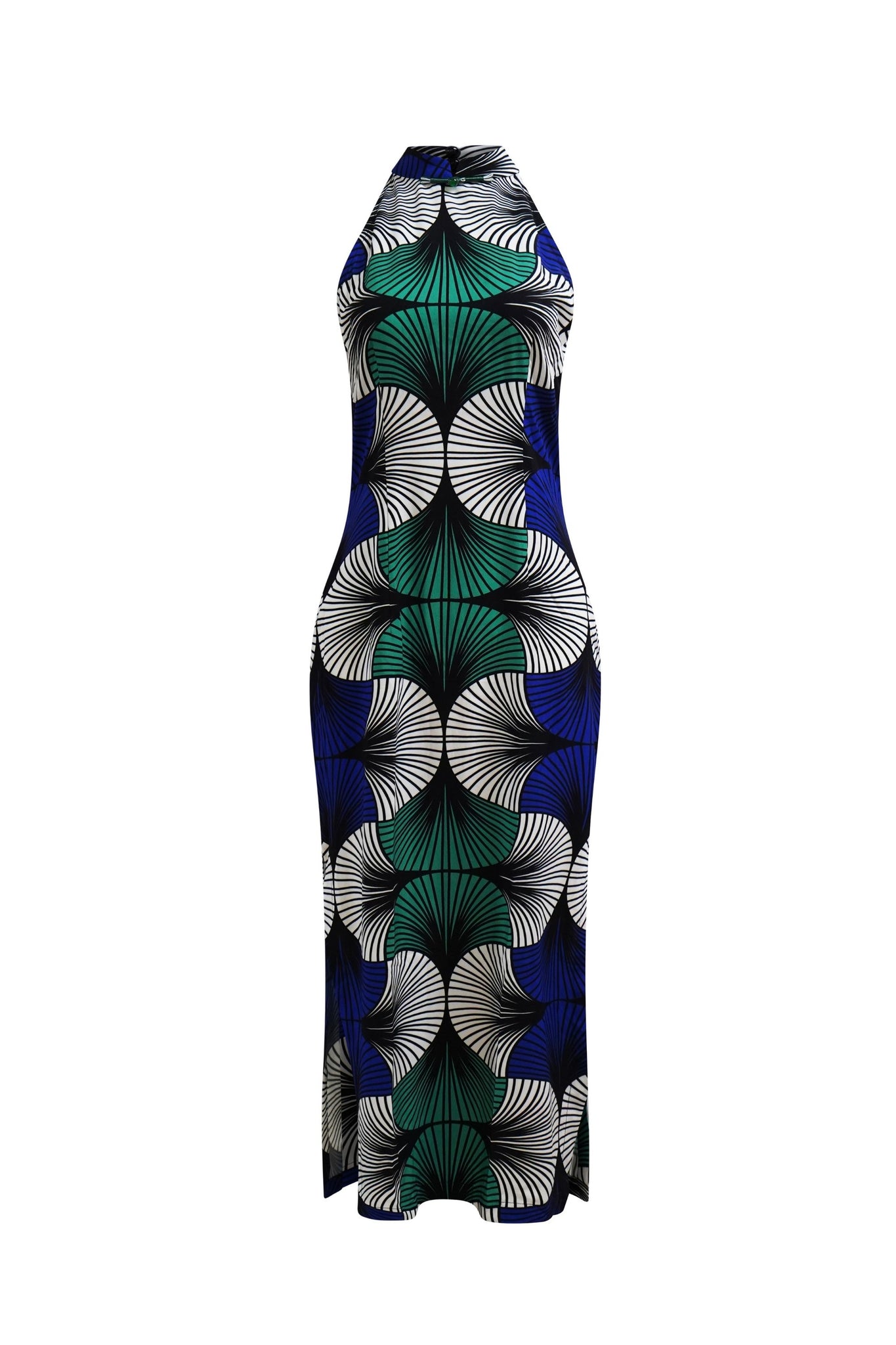 Clara Cheongsam Dress - Blue White & Green EWA NAIBU Print