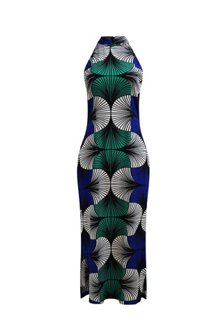 Clara Cheongsam Dress - Blue White & Green EWA NAIBU Print