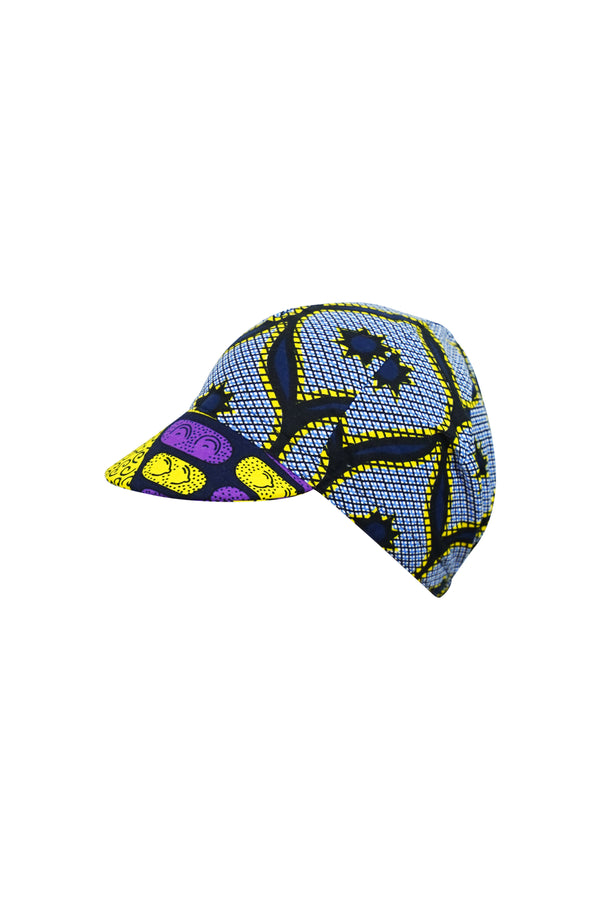 Colorful cycling cap - Grey Purple and Yellow African Ankara Wax Cotton Print - 5