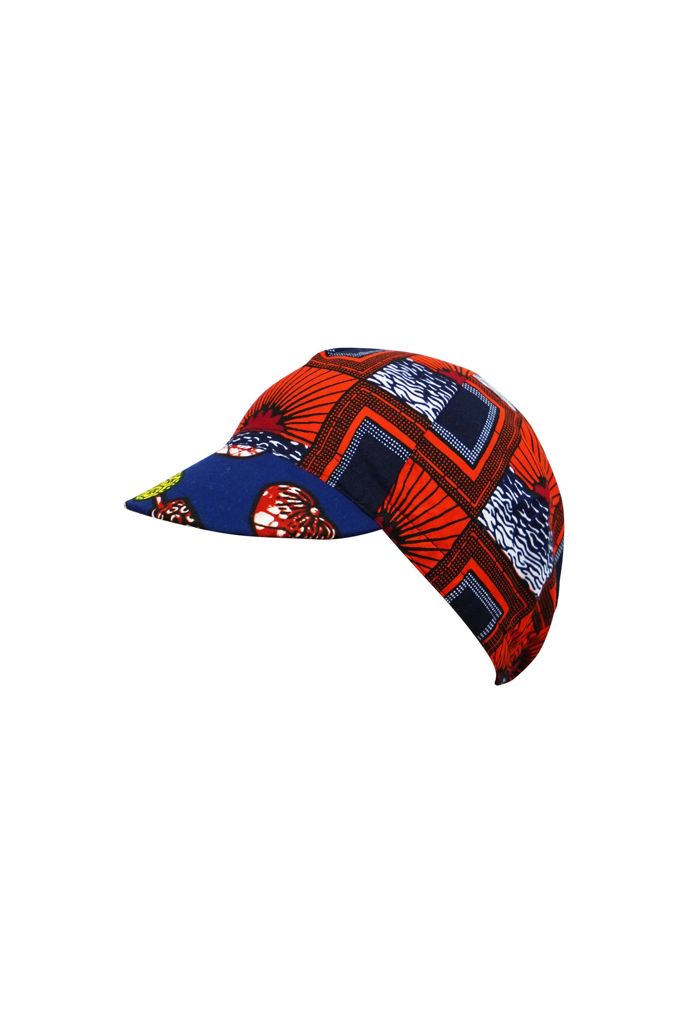 Colorful cycling cap - Red Blue and Yellow African Ankara Wax Cotton Print - 9