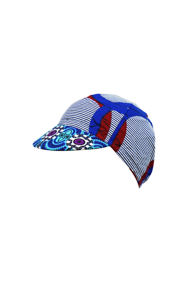 Colorful cycling cap - Blue and Red African Ankara Wax Cotton Print - 2