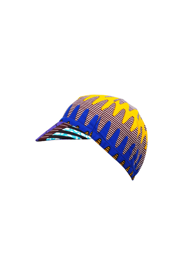 Colorful cycling cap - Blue Purple and Yellow African Ankara Wax Cotton Print - 3
