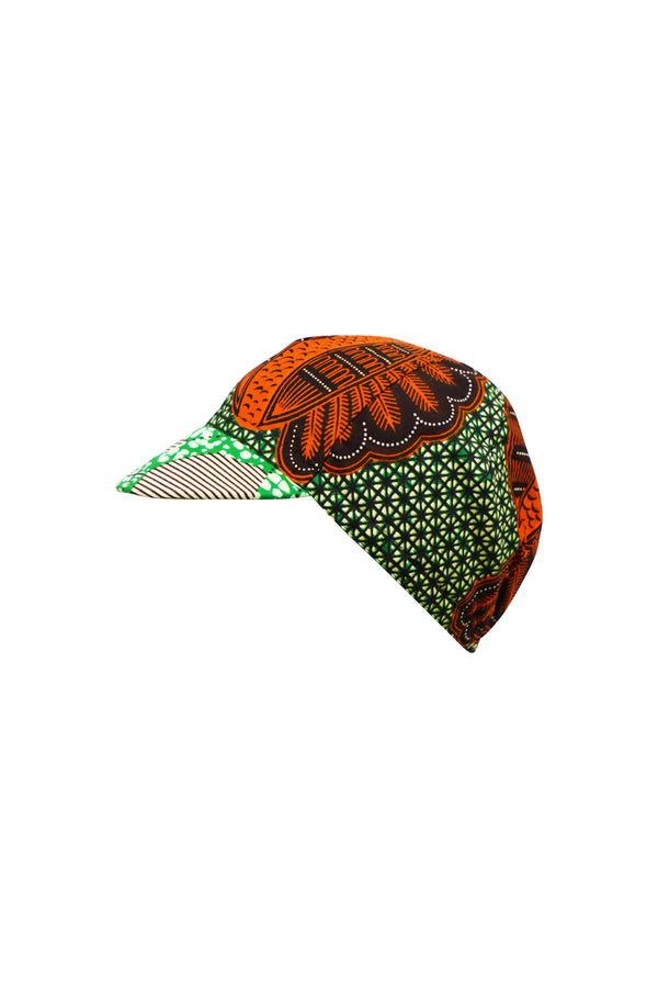 Colorful cycling cap - Green and Orange African Ankara Wax Cotton Print - 6