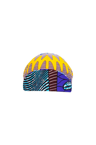 Colorful cycling cap - Blue Purple and Yellow African Ankara Wax Cotton Print - 3