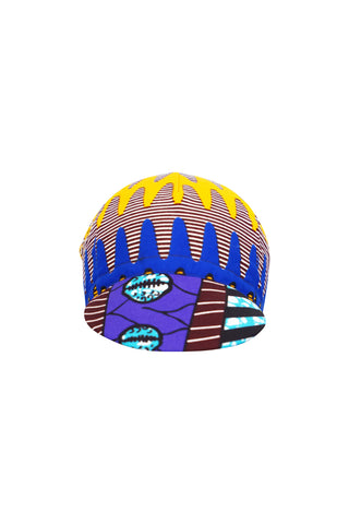 Colorful cycling cap - Blue Purple and Yellow African Ankara Wax Cotton Print - 3