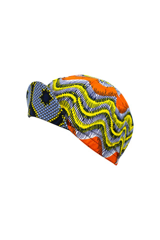 Colorful cycling cap - Blue Orange and Yellow African Ankara Wax Cotton Print - 7