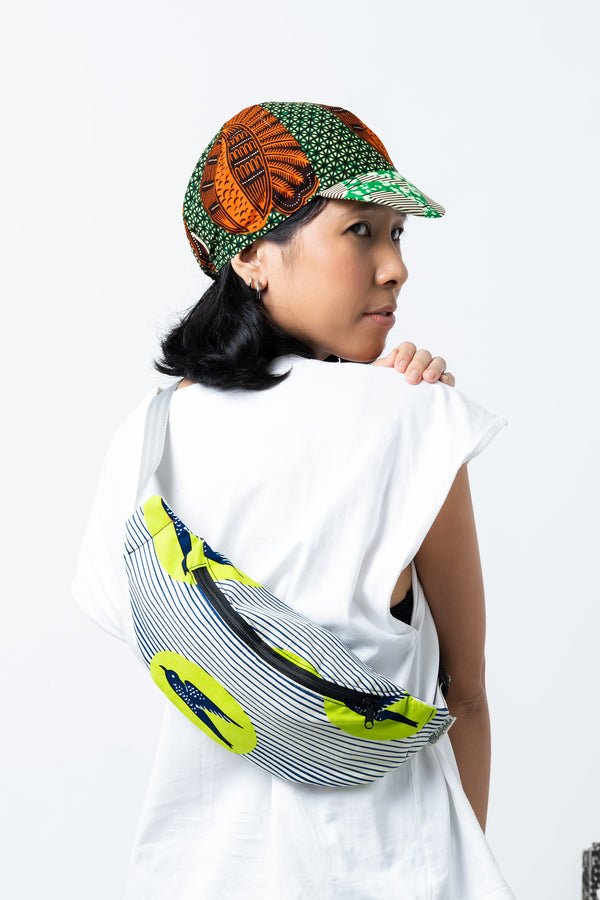 Seye Waistbag -  Green and White Speedbird African Ankara Wax Cotton Print - 7