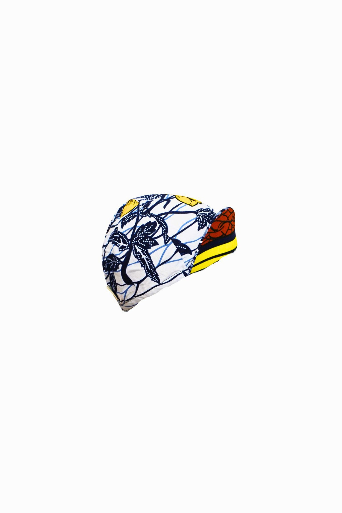 Colorful cycling cap - White Blue Brown and Yellow African Ankara Wax Cotton Print - 10