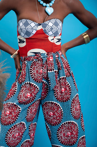 Adaora Wide Leg Pants - Red and White Water Well Print