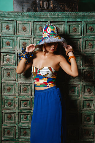 Deka Medley Corset - White & Blue Yellow Red Kente Print