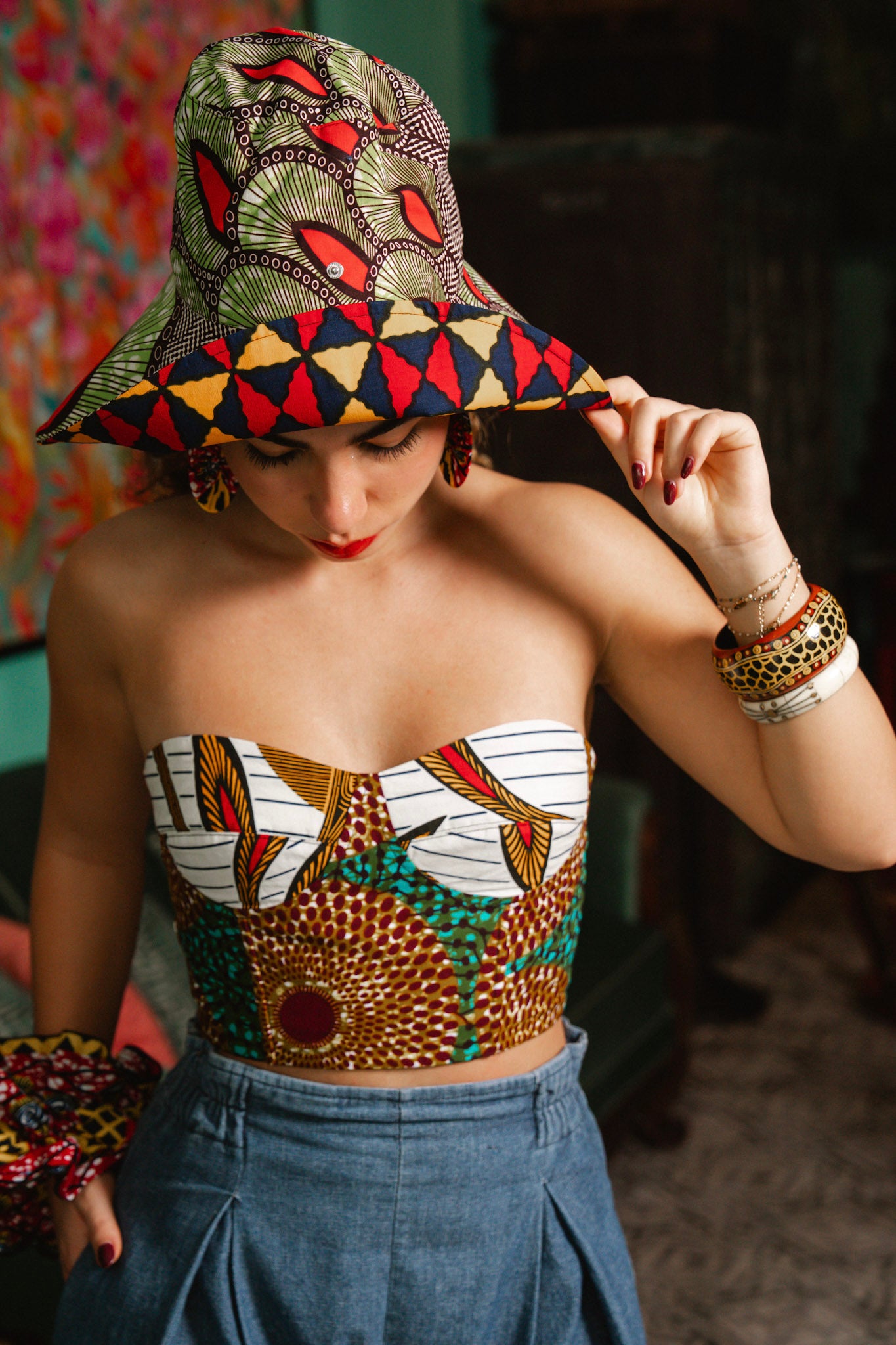 Deka Medley Corset - White & Green Water Well Print