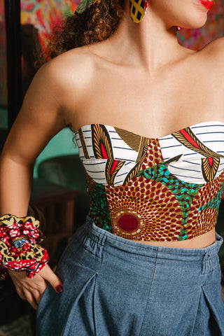 Deka Medley Corset - White & Green Water Well Print