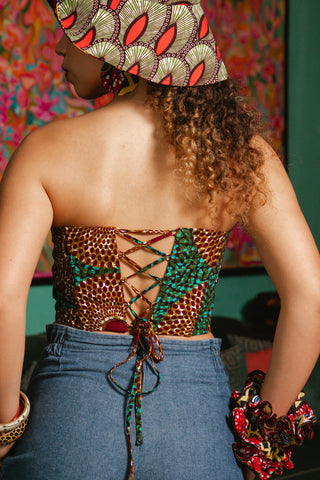 Deka Medley Corset - White & Green Water Well Print