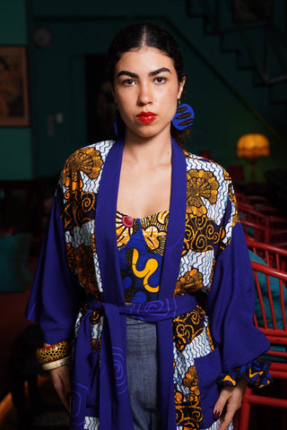 Deka Medley Corset - Yellow & Blue Awoluba Print