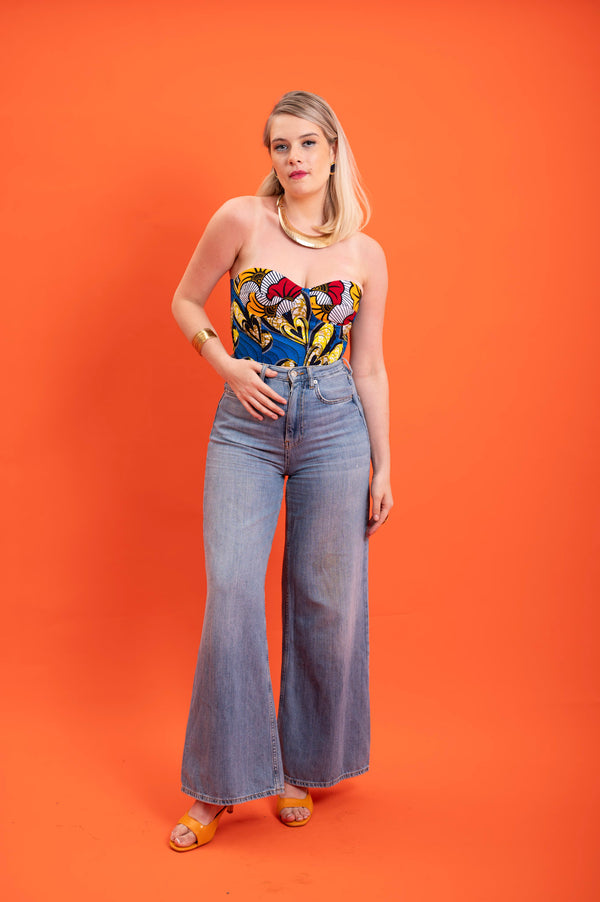 Deka Medley Reversi Corset - Blue & White Rolls Royce Print