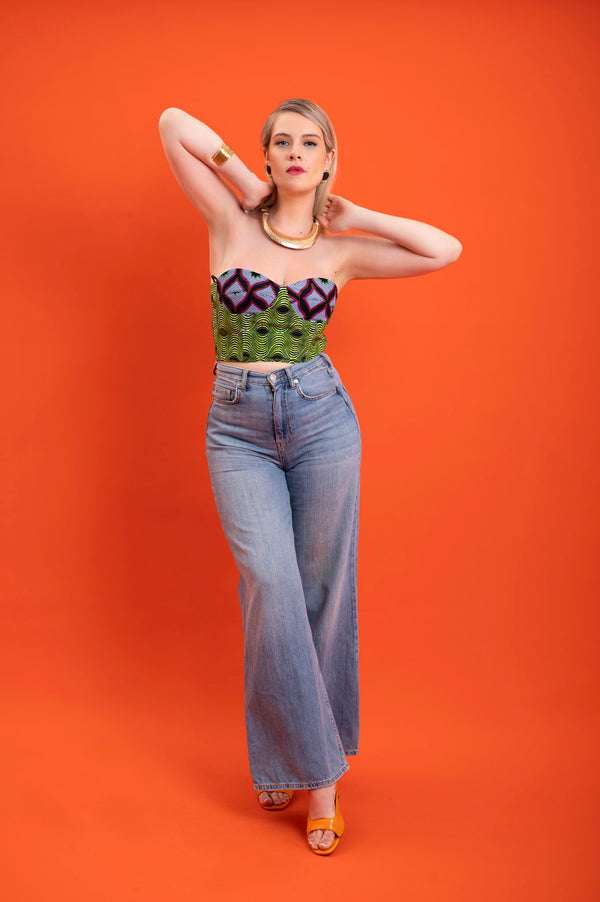 Deka Medley Reversi Corset - Green & Grey Print