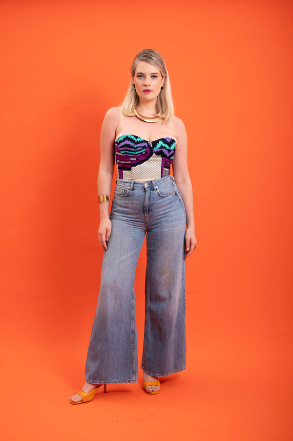 Deka Medley Reversi Corset - Grey Purple & Green Print