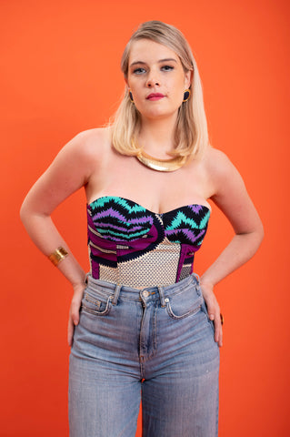 Deka Medley Reversi Corset - Grey Purple & Green Print