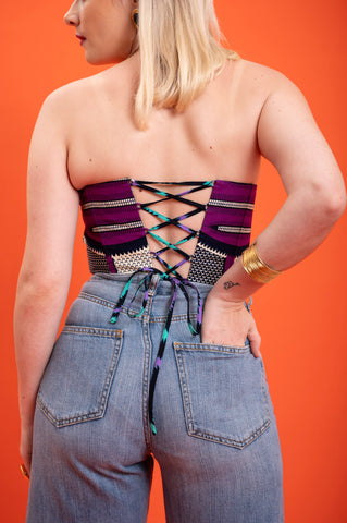 Deka Medley Reversi Corset - Grey Purple & Green Print