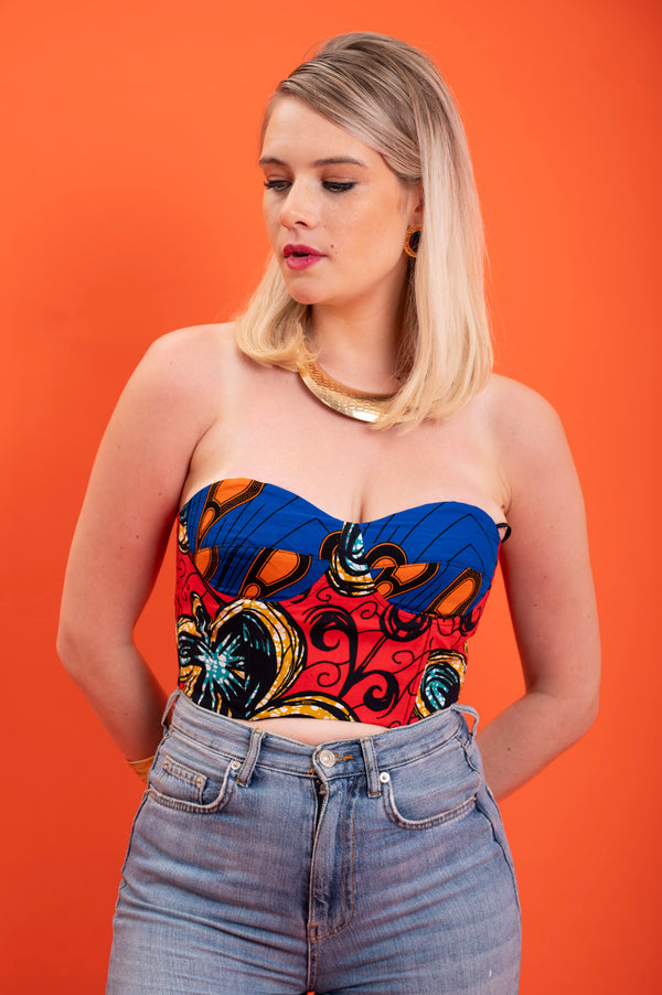 Deka Medley Reversi Corset - Red & Blue Print
