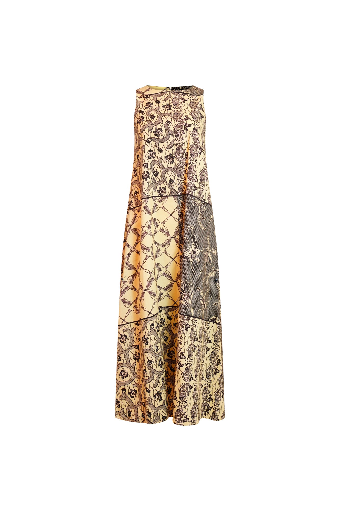 Esosa Maxi Dress - Nostalgic Botanic Beige and Brown African Ankara Wax Cotton Print