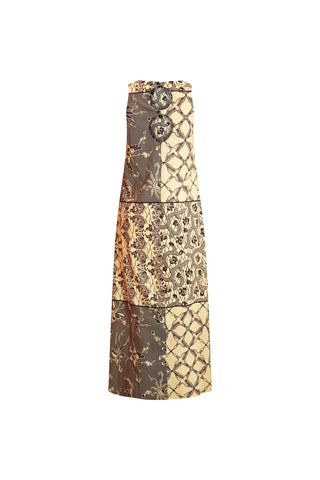 Esosa Maxi Dress - Nostalgic Botanic Beige and Brown African Ankara Wax Cotton Print