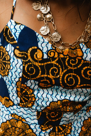 Folakemi Layered Ruffle Midi Dress - White & Blue Snail Print