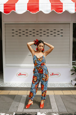 Folashade Jumpsuit - Blue Yellow & Orange Odo Print