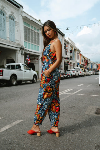 Folashade Jumpsuit - Blue Yellow & Orange Odo Print
