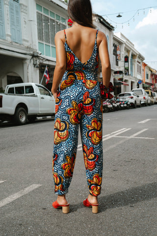 Folashade Jumpsuit - Blue Yellow & Orange Odo Print