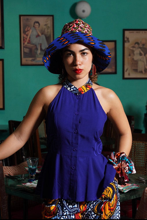 Hagos Reversi Bucket Hat Wide Brim - Blue Orange Black Yellow Red Print - 50