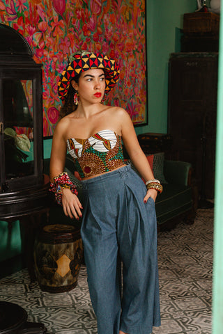 Hagos Reversi Bucket Hat Wide Brim - Green Red Yellow Blue Print - 44