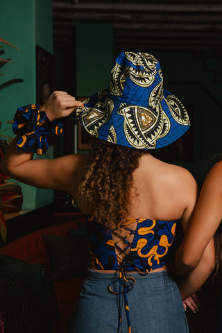 Hagos Reversi Bucket Hat Wide Brim - Black White Yellow Blue Red Print - 49