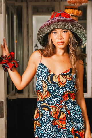 Hagos Reversi Bucket Hat Wide Brim - Red Green Yellow Print - 46