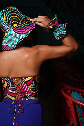 Hagos Reversi Bucket Hat Wide Brim - White Pink Yellow Cyan Print - 43