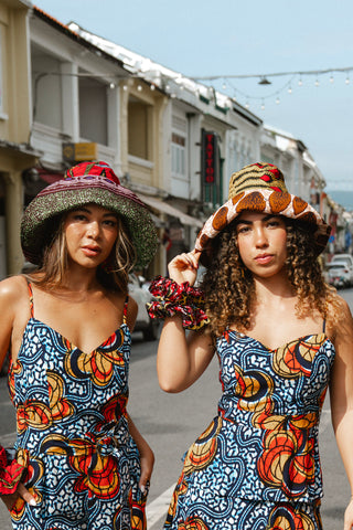 Hagos Reversi Bucket Hat Wide Brim - Red Green Yellow Print - 46