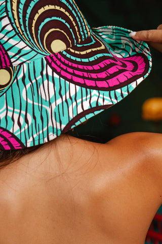 Hagos Reversi Bucket Hat Wide Brim - White Pink Yellow Cyan Print - 43